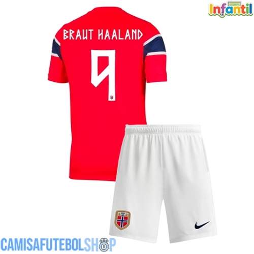 Camisa de time de futebol Noruega Erling Haaland #9 Replicas 1º Equipamento Infantil Mundo 2026 Manga Curta (+ Calças curtas)